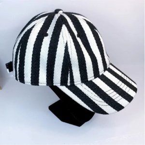 Free w Purchase Women’s Baseball Hat Black White Stripe Herringbone Style Fabric